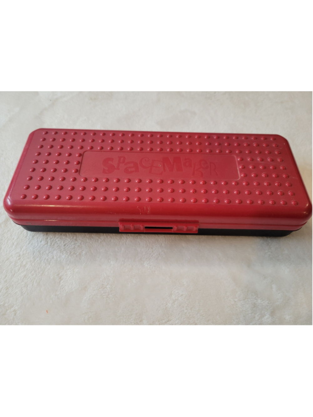 Vintage 1990s Spacemaker Pencil Box Red and Black Plastic Storage Case USA